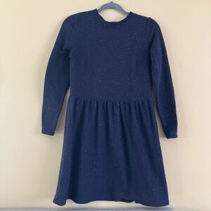 LOFT Speckled Navy Blue Textured Button Back Dress